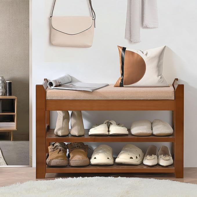 Shoe Rack with Cushion for Font Door Entrance, 27.6 in Shoe Bench with Storage - Image 4