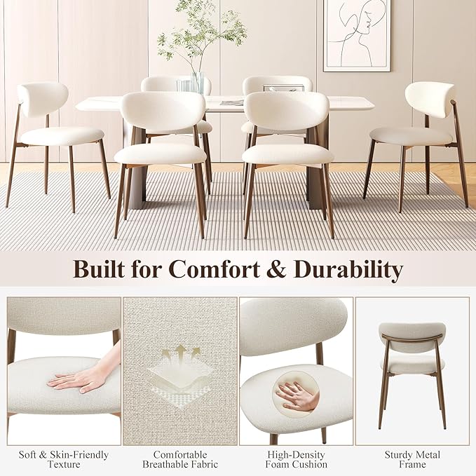 Dining Chairs Set of 4, Ergonomic Fabric Upholstered Seating - Image 4