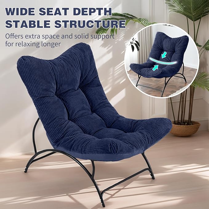 Welnow Accent Lounge Lazy Chair, Comfy Soft Leisure Metal Frame Reading Chair - Image 5