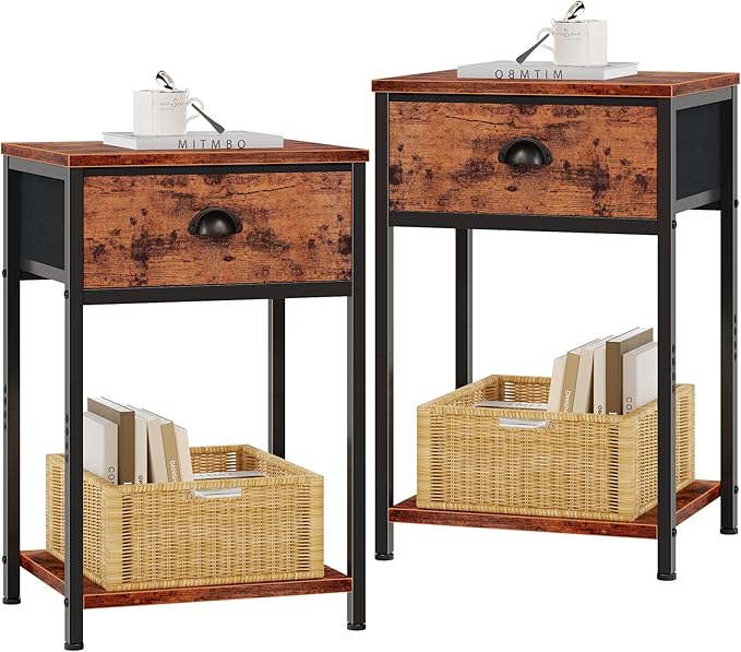 Furologee Nightstands Set of 2, Industrial End Table by Furologee