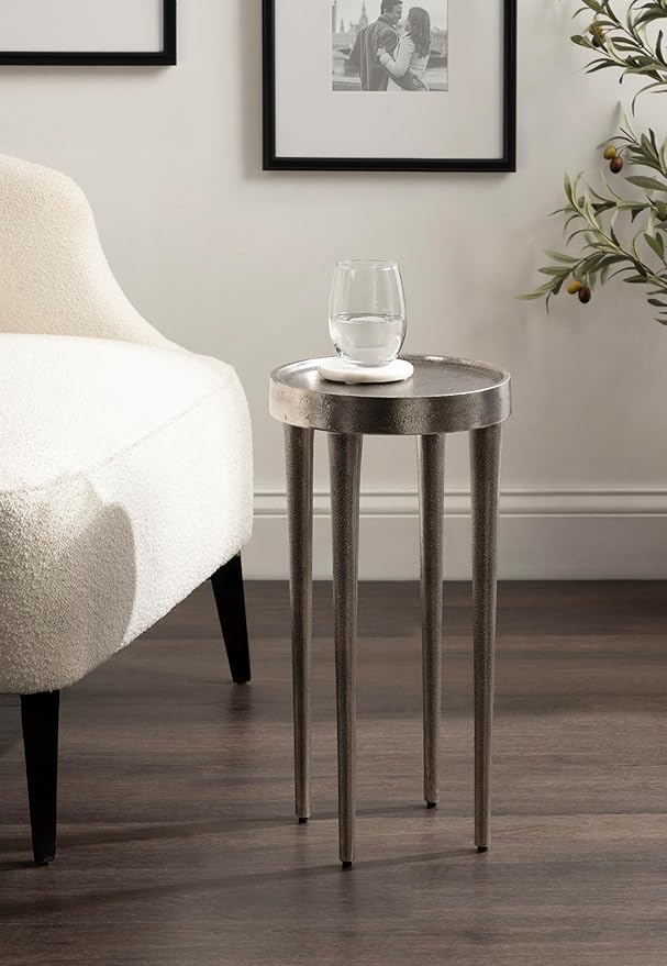 Kate and Laurel Rava Modern Metal Round Drink Table, Antique Nickel, Cast - Image 2
