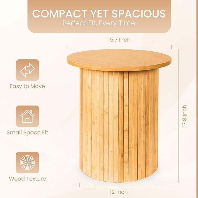 Handcrafted Round Fluted Pedestal End Table - Image 2