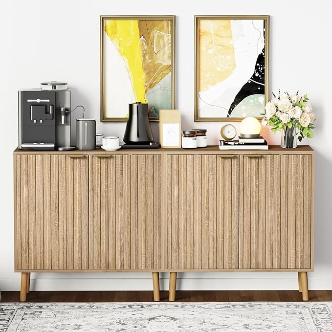 Pamapic Fluted Storage Cabinet, Sideboard Buffet Cabinet by Pamapic