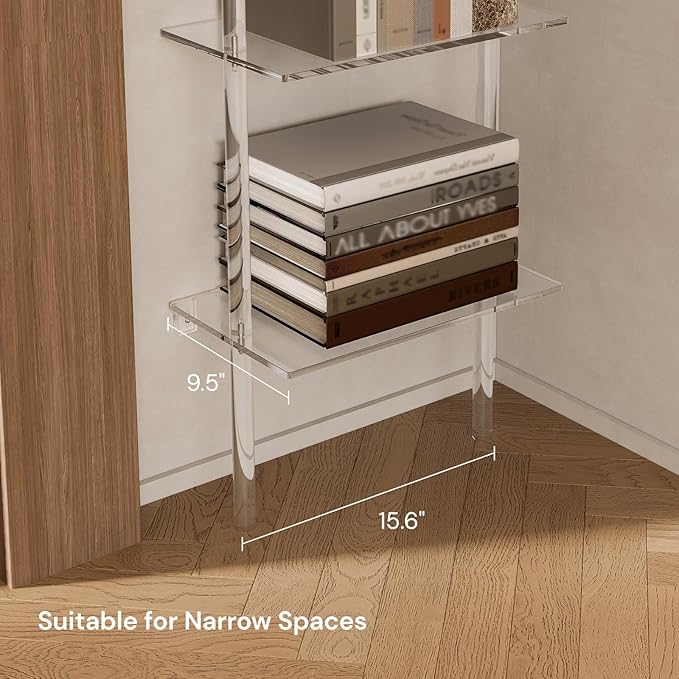 Small Acrylic Ladder Bookshelf, 9.5" D x 15.6" W, 4-Tier Clear Wall Mounted - Image 5