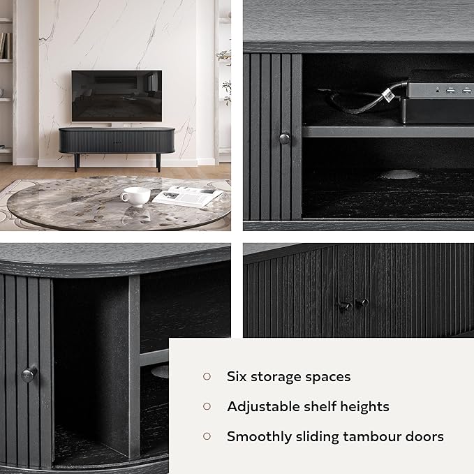 WERMO 55’’ Black TV Stand with Storage and Shelves - Image 3