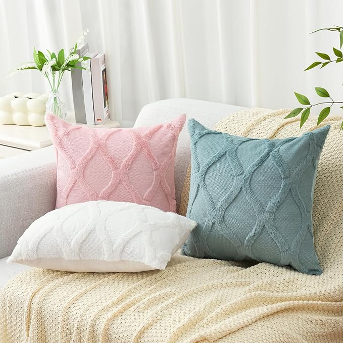 decorUhome Throw Pillow Covers 20x20 Inch Set of 2, Soft Plush Faux Fur Wool - Image 5