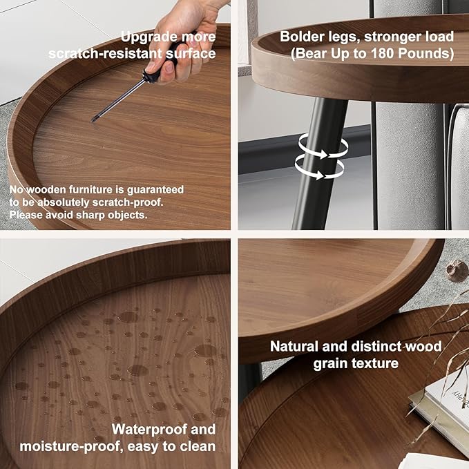 Small Round Coffee Table Set of 2, Walnut Coffee Tables - Image 6