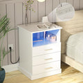 Nightstand with Charging Station, LED Lights Side Table with 3 Drawers by Halitaa