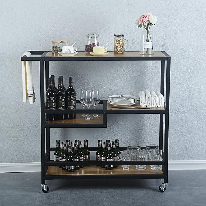 Bar and Serving Cart Industrial & Modern Rustic Rolling Bar and Serving Cart - Image 8