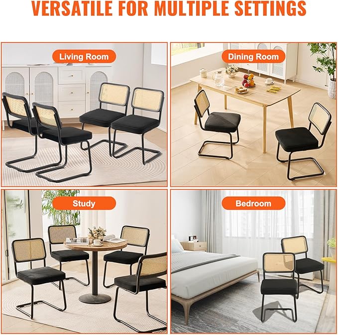 VEVOR Rattan Dining Chairs Set of 4, Mid Century Modern Dining Chair, - Image 7