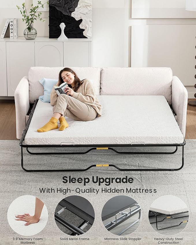 Queen Pull Out Sofa Bed, 2-in-1 Convertible Sleeper Sofa Couch - Image 5