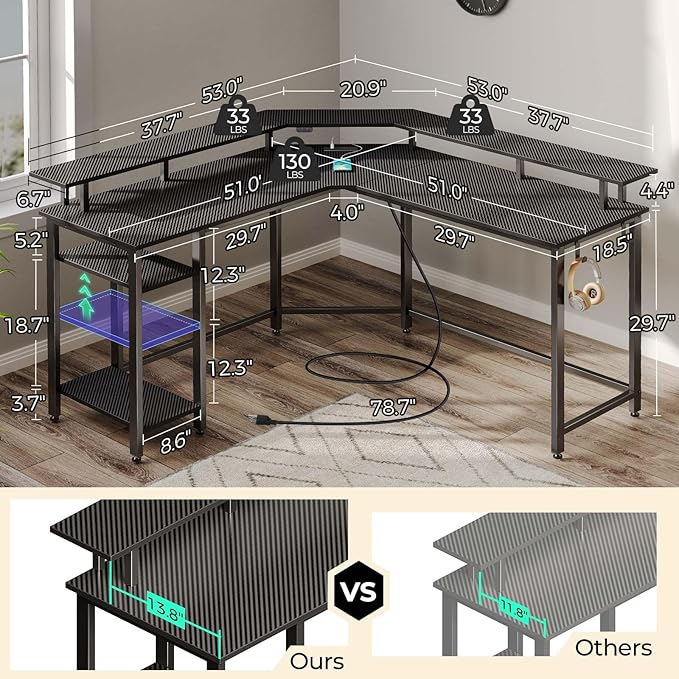 Rolanstar L Shaped Gaming Desk - Image 3