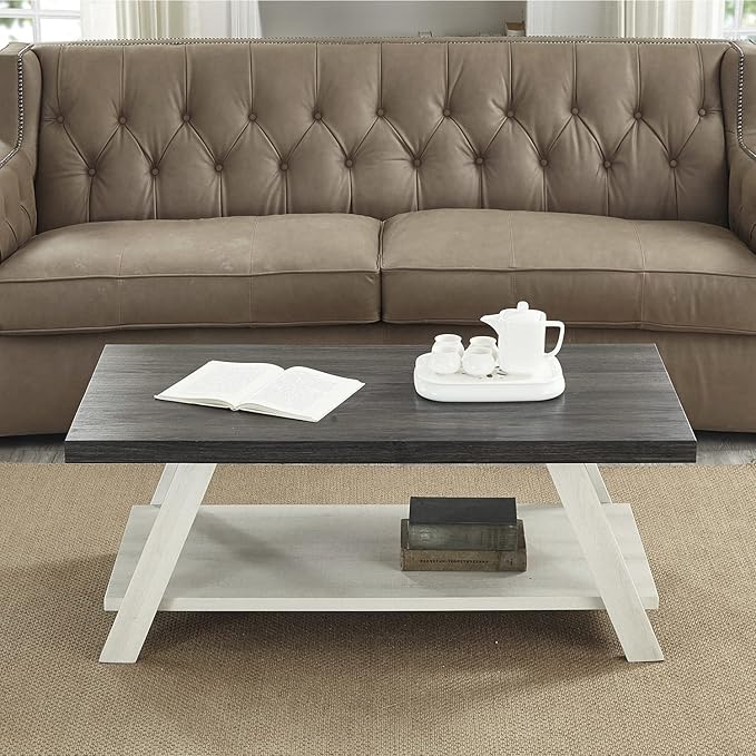 Roundhill Furniture Athens Contemporary Wood Shelf Coffee Table, Weathered by RoundhillFurniture