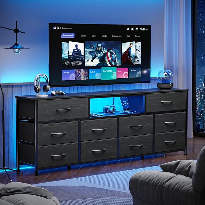 Furnulem 63” Long Dresser for Bedroom, TV Stand for 65 to 75 inch TV, Chest of - Image 2