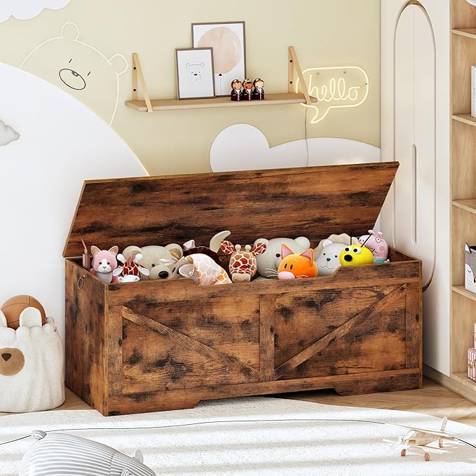HOOBRO 47.2” Storage Chest, Retro Wooden Storage Bench - Image 3