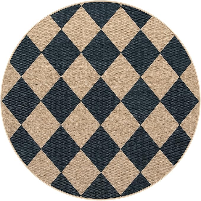 Lahome Checkered Round Rug 3ft, Circle Indoor Outdoor Entryway Patio Rug - Image 6