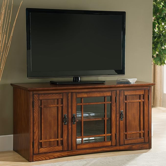Leick Home 82350 Solid Wood Mission Oak Three Door TV Stand - Image 2