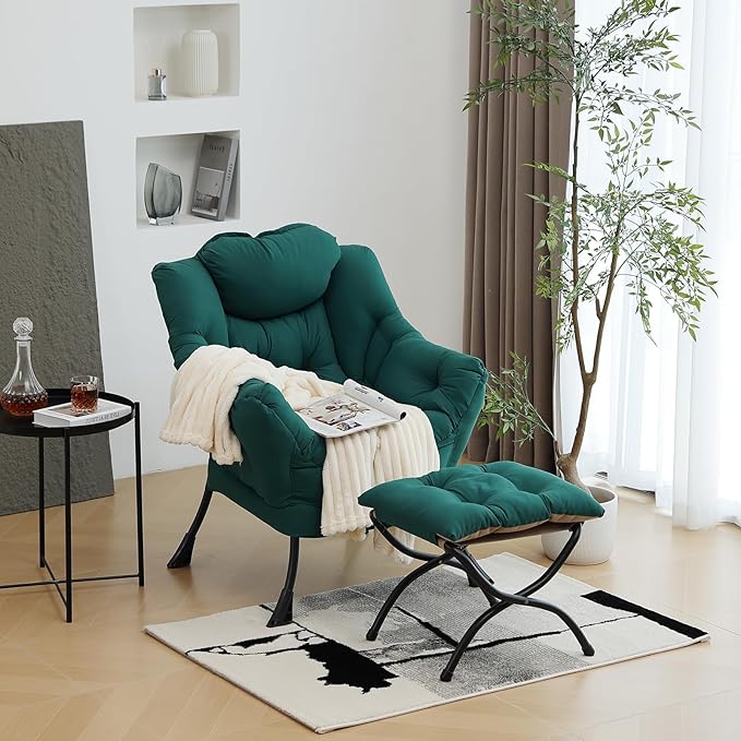 Modern Lazy Chair with Folding Footrest, Lounge Accent Reading Chair - Image 4