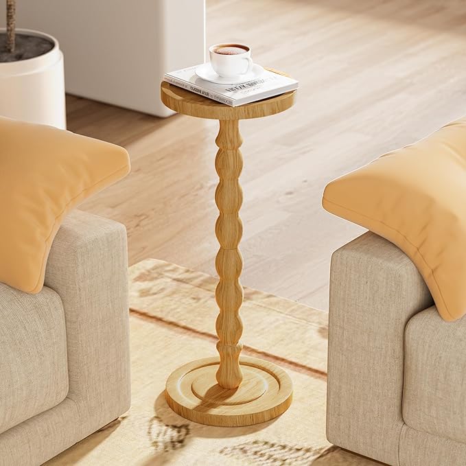 Solid Wood Drink Table, Rubber Wood‌ Small Round Side Table - Image 6