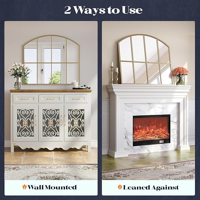 Window Pane Gold Mirror, Brass Rustic Arch Mirrors Large Grid Mirror - Image 4