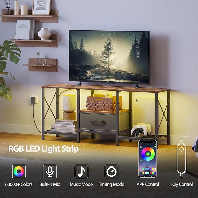 LED TV Stand with Fabric Drawer, Entertainment Center - Image 3