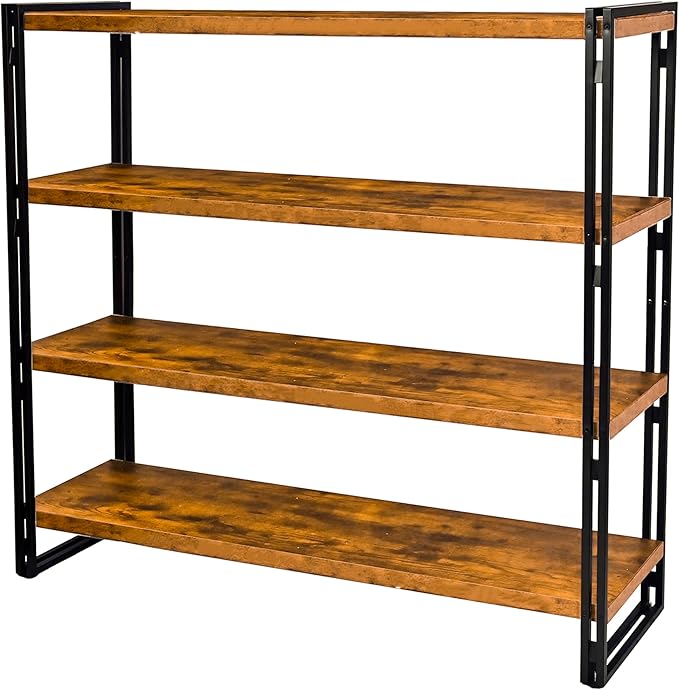 47" 4-Tier Bookshelf Rustic Wood and Metal Industrial Bookshelf by HIBOAT
