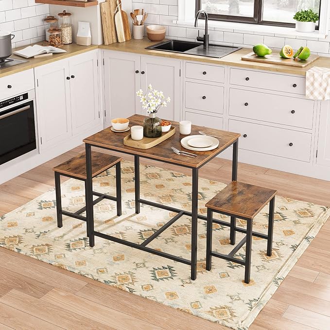 HOOBRO 3-Piece Industrial Dining Table Set, Kitchen Table, Space Saving Dinette - Image 3