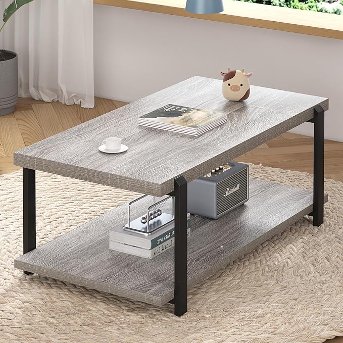 FOLUBAN Rustic Coffee Table, Modern Wood Center Table - Image 6