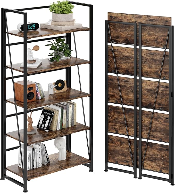 BHG Vintage Multifunctional Folding Bookshelf, No-Assembly Plant Stand Storage by BHG