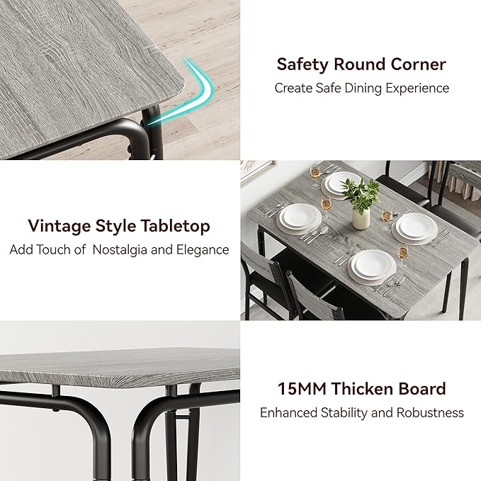 5 Piece Dining Table Set for 4, Compact Square Table Chairs, Sturdy MDF Top - Image 4