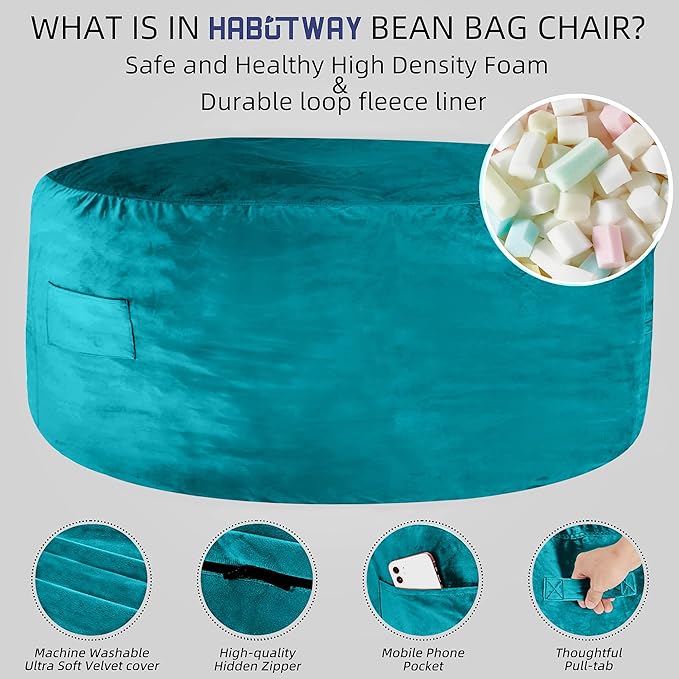 HABUTWAY Bean Bag Chair: Giant 5' Memory Foam Furniture Bean Bag Chairs - Image 4