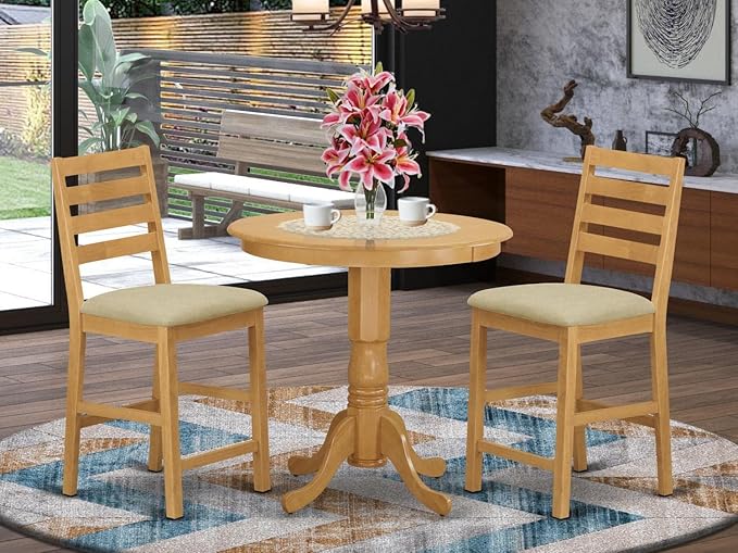 East West Furniture JACF3-OAK-C 3 Piece Kitchen Counter Height Dining Table Set - Image 7