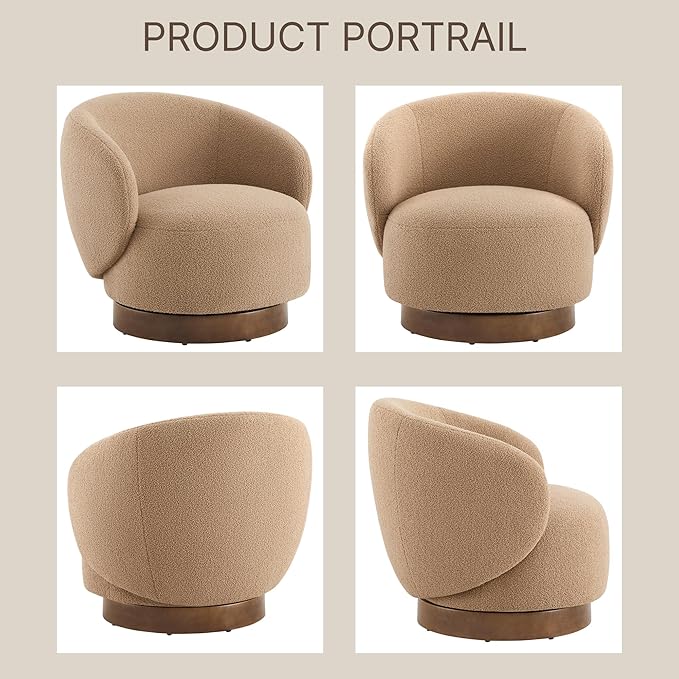 Swivel Accent Chair Round Barrel Armchair Upholstered Performance Fabric - Image 7
