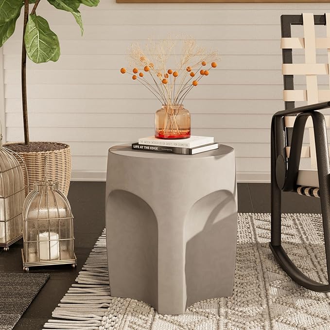 COSIEST Concrete Side Table Drum Shape, Patio Accent Table Cement End Tables - Image 3