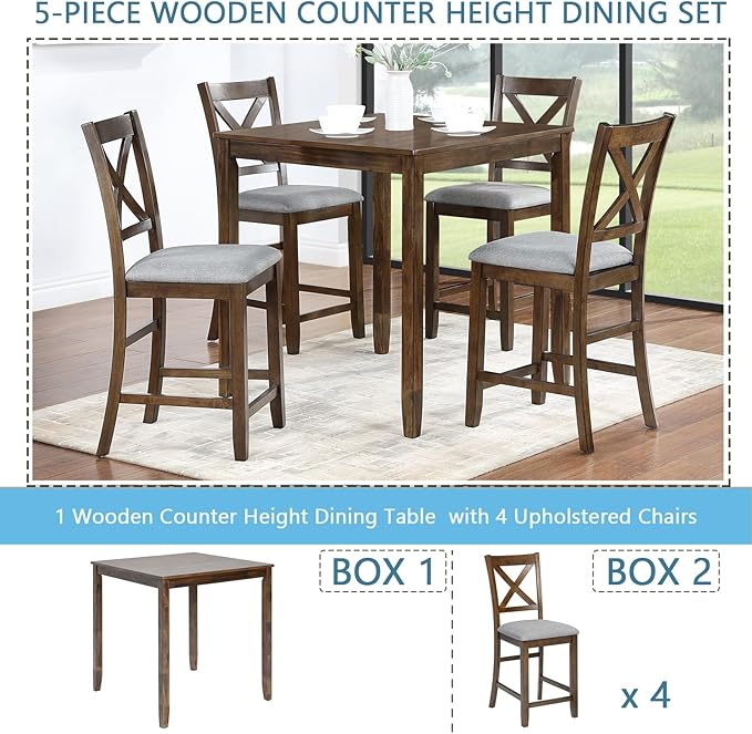 KEIKI 5-Piece Counter Height Dining Table Set - Image 7