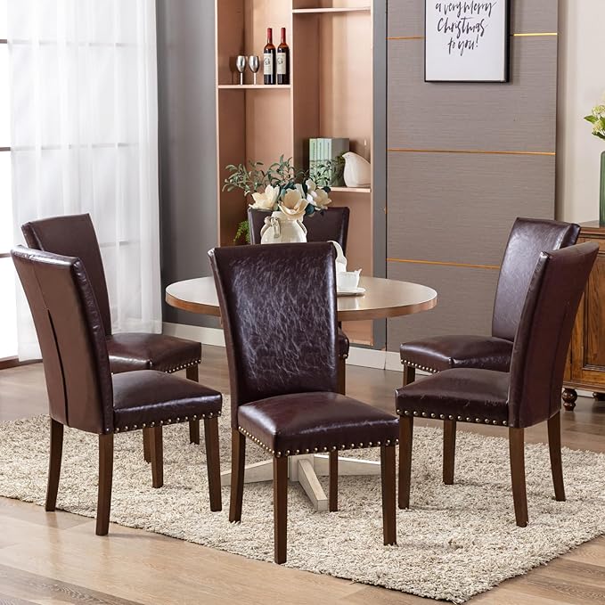 COLAMY Upholstered Parsons Dining Chairs Set of 6, PU Leather Dining Room - Image 2