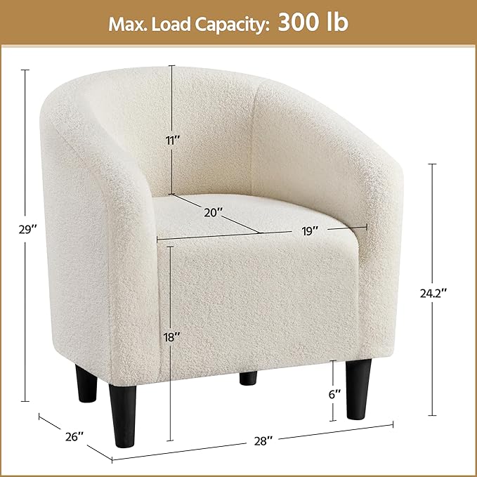 Yaheetech Accent Barrel Chair, Boucle Fabric Club Chair, Furry Sherpa Elegant - Image 3