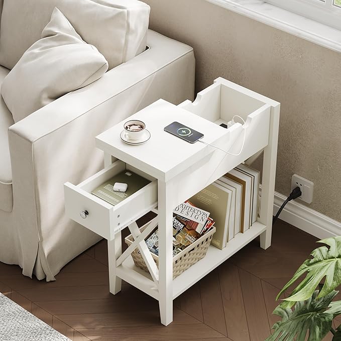 ChooChoo End Table with Charging Station, Narrow Side Table with USB Ports and - Image 2