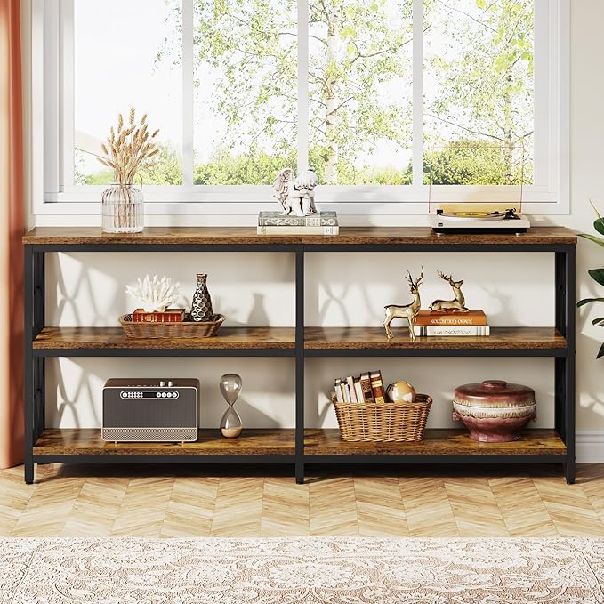 LITTLE TREE Console Table with Storage Shelves, 70.9" Industrial 3-Tier Sofa - Image 9