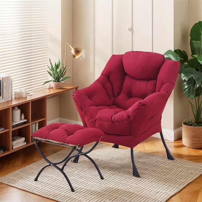 Lazy Chair with Ottoman, Large Modern Lounge Accent Chair with Armrests and - Image 5