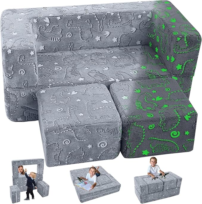 MeMoreCool Glow-in-The-Dark Dinosaur Modular Kids Play Couch — Convertible Foam by MeMoreCool
