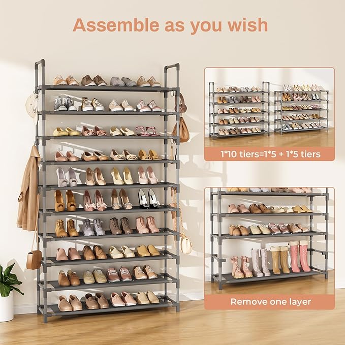 Tall Shoe Rack 10 Tier Shoe Organizer Large Shoe Shelf - Image 5