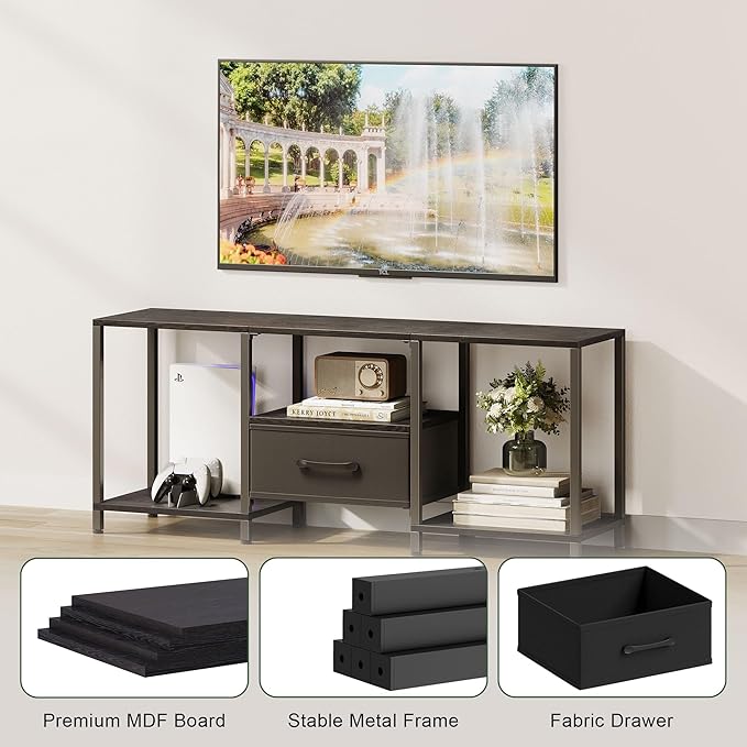 TV Stand with Fabric Drawer for 55 Inch TV, Entertainment Center with Open - Image 5