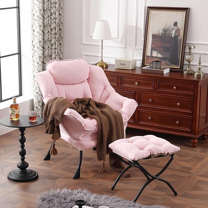 Lazy Chair with Ottoman, Modern Chair with Folding Footrest, Lounge Accent Chair - Image 2