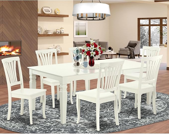 East West Furniture LGAV7-LWH-W 7 Piece Dining Room Table Set Consist of a - Image 2