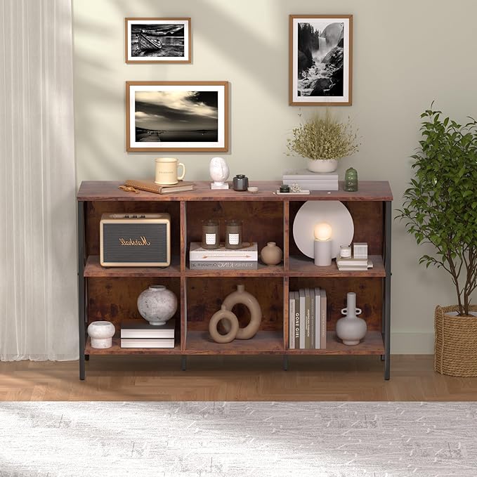 Horizontal Bookshelf Bookcase, Cube Storage Organizer Shelf, Industrial Wide - Image 5
