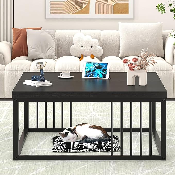 FOLUBAN Black Coffee Table, Modern Square Center Table - Image 7