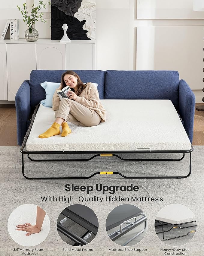 Queen Pull Out Sofa Bed, 2-in-1 Convertible Sleeper Sofa Couch - Image 5