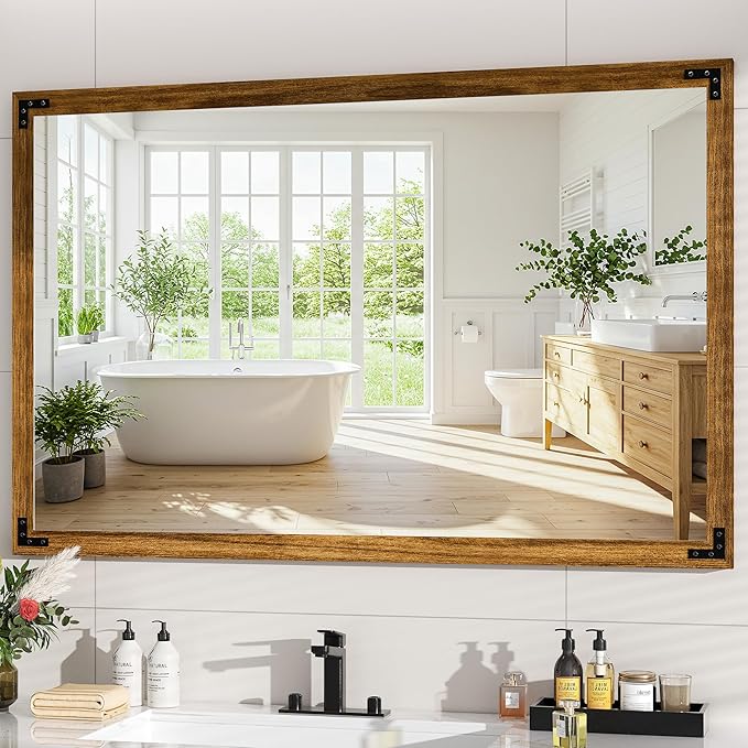 Hasipu Farmhouse Bathroom Mirror, Walnut Vintage Vanity Mirror Modern Farmhouse by Whatssuitableisthebest