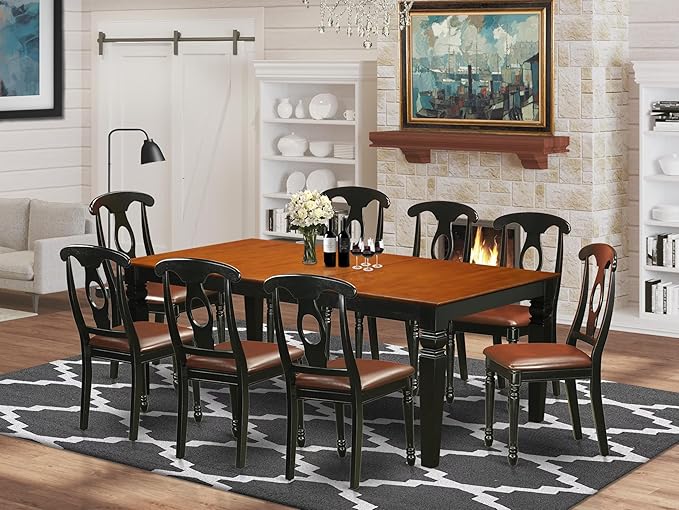 East West Furniture LGKE9-BCH-LC 9 Piece Dining Set Includes a Rectangle Dining - Image 2